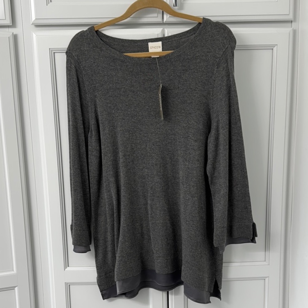 Chico's Gray Tunic Top with Relaxed Long Sleeves New With Tags